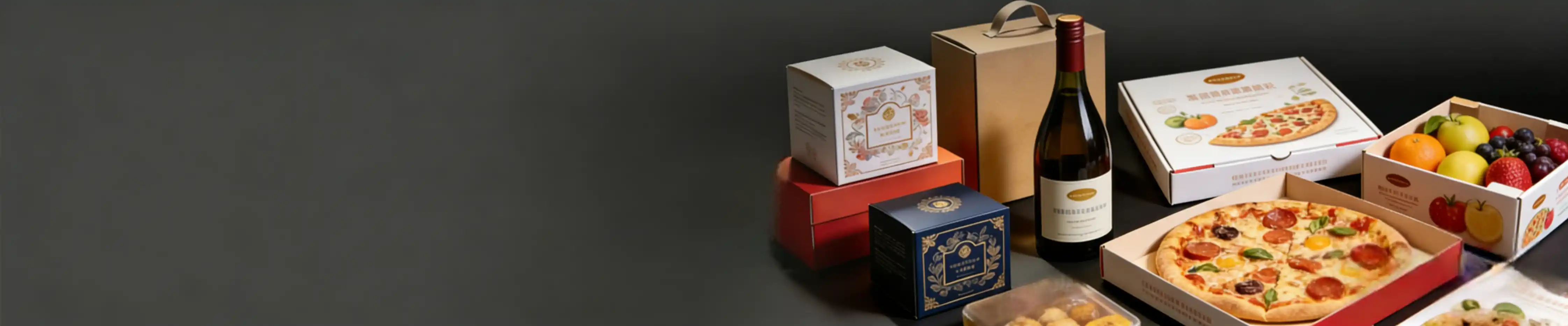 Food and beverage packaging solutions including pizza boxes, wine carriers and fruit boxes made with die-cutting machinery